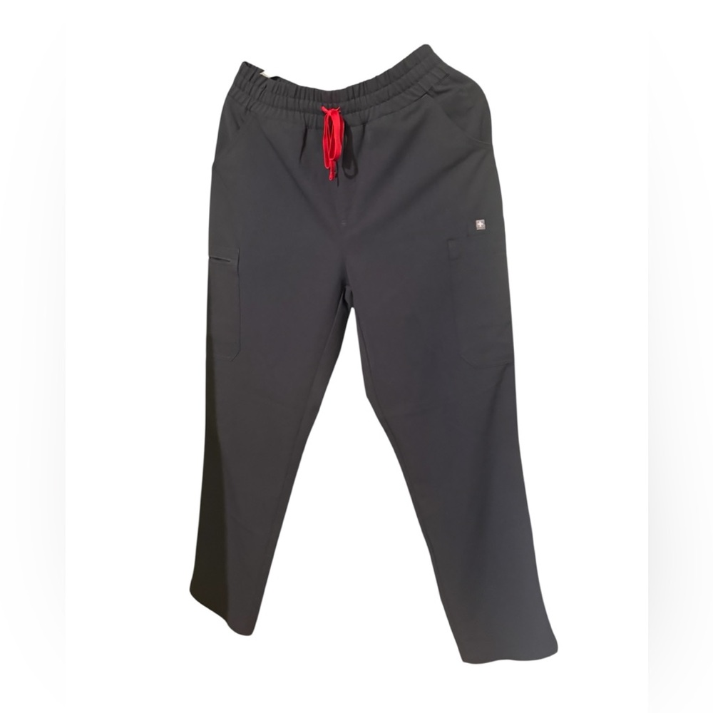 Figs Women’s Scrub Pants in Grayish Black with Red Accent